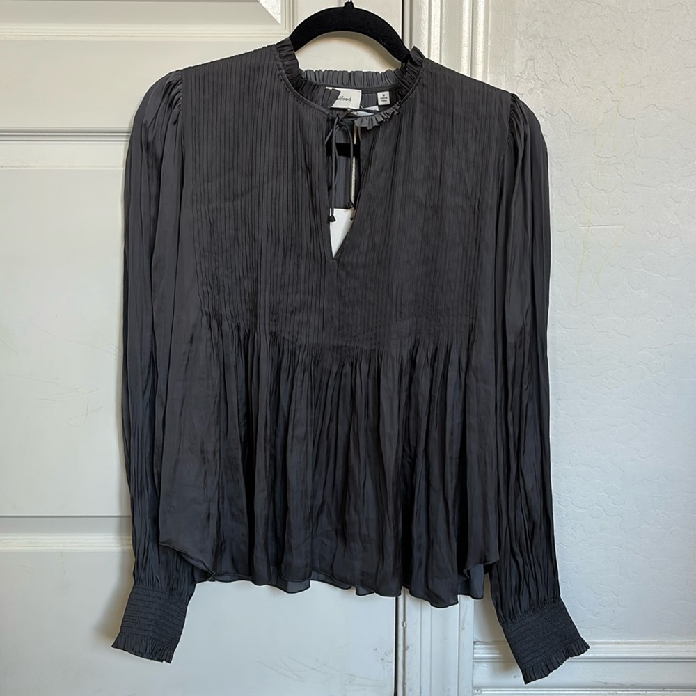 Aritzia Charcoal Gray Tie Blouse